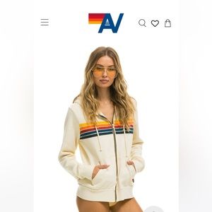 Aviator Nation 5 strip zip hoodie size small vintage white